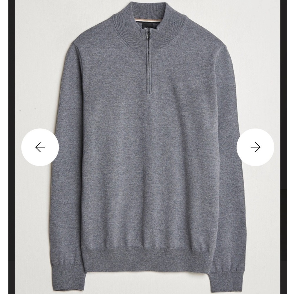 Hugo Boss Ebenji Grey Virgin Wool Cashmere Half Zip Sweater 4XT Big & Tall